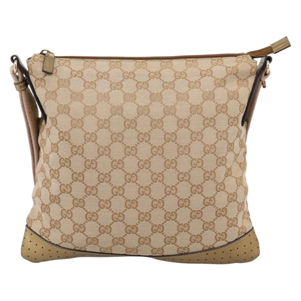 GUCCI GG Canvas Shoulder Bag Beige Gold Tone 145857 Auth BA16341A