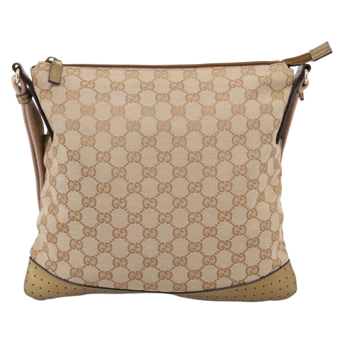 GUCCI GG Canvas Shoulder Bag Beige Gold Tone 145857 Auth BA16341A