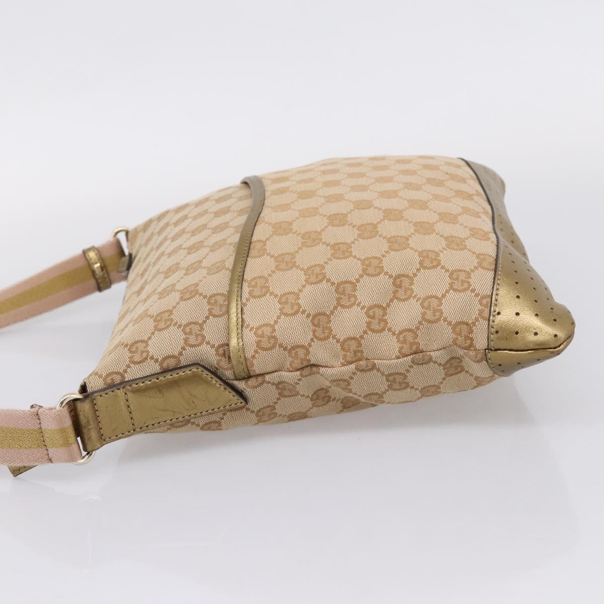 GUCCI GG Canvas Shoulder Bag Beige Gold Tone 145857 Auth BA16341A