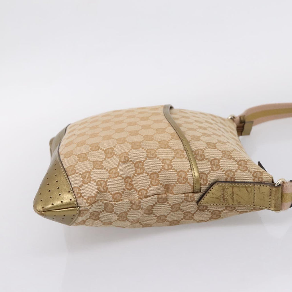 GUCCI GG Canvas Shoulder Bag Beige Gold Tone 145857 Auth BA16341A