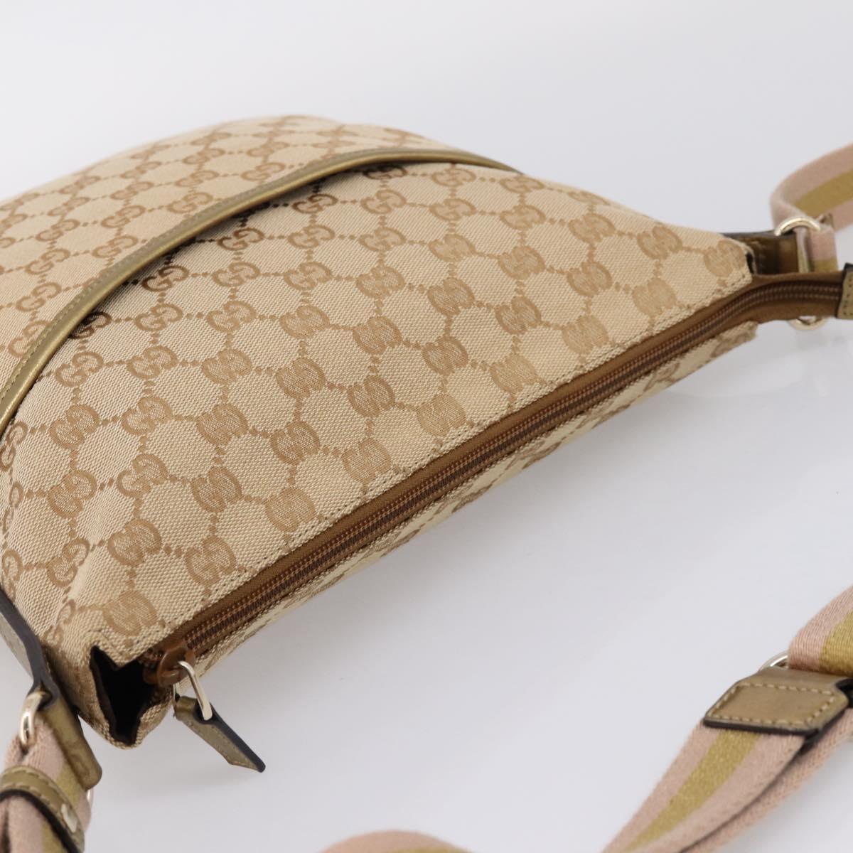 GUCCI GG Canvas Shoulder Bag Beige Gold Tone 145857 Auth BA16341A