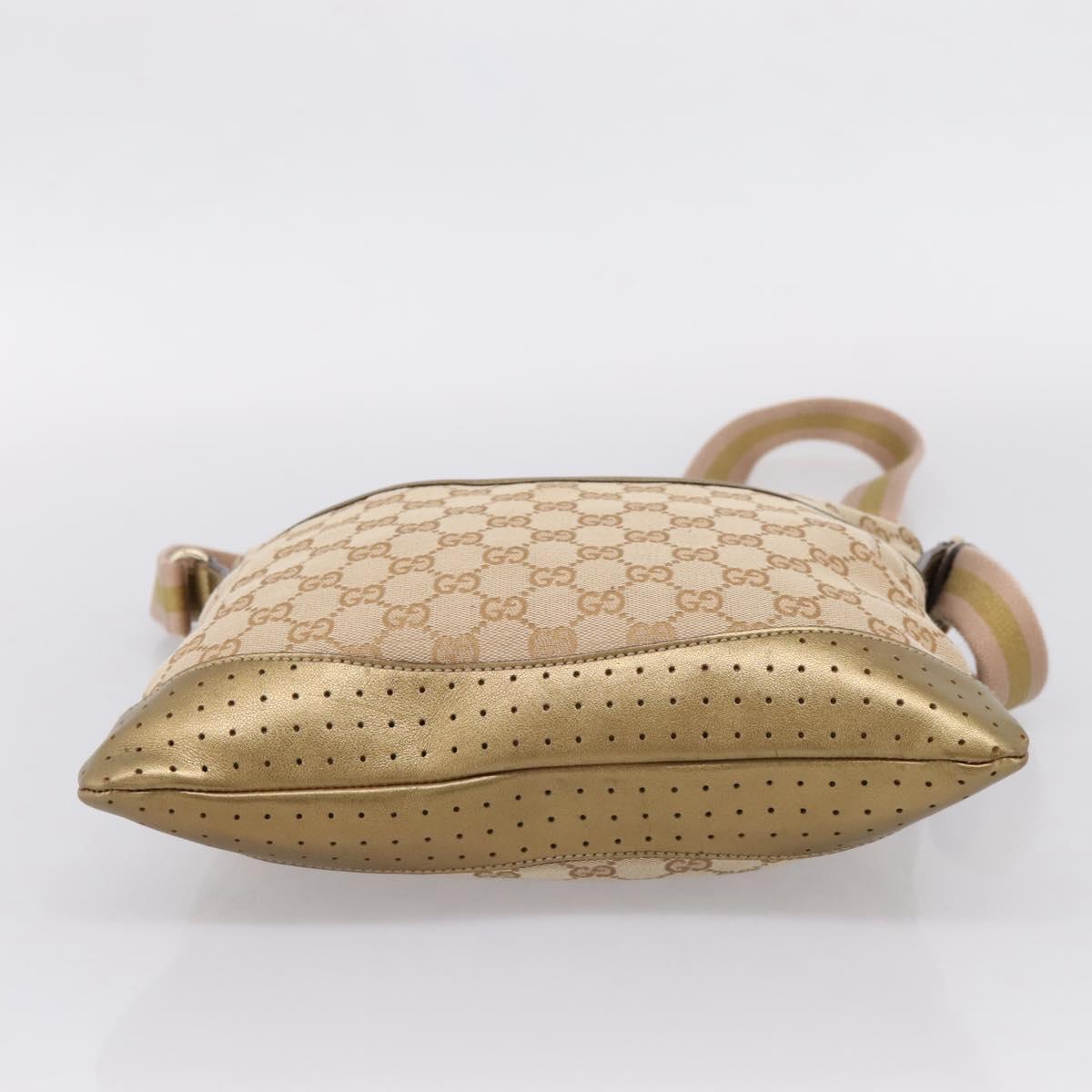 GUCCI GG Canvas Shoulder Bag Beige Gold Tone 145857 Auth BA16341A