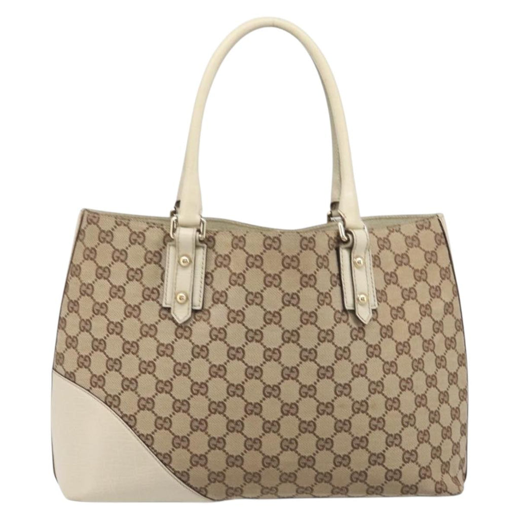 GUCCI GG Canvas Horsebit Sherry Line Tote Bag Beige Gold 137385 Auth BA16410