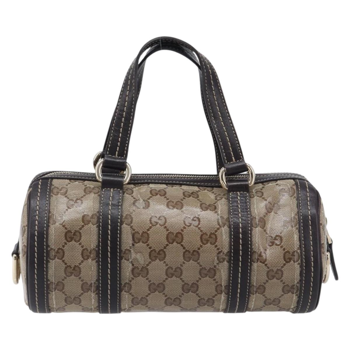 GUCCI GG Crystal Hand Bag Coated Canvas Beige Gold Tone 181485 Auth BA16517