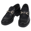 GUCCI Horsebit loafers Leather 37 1/2 Black Silver Auth BA16654M