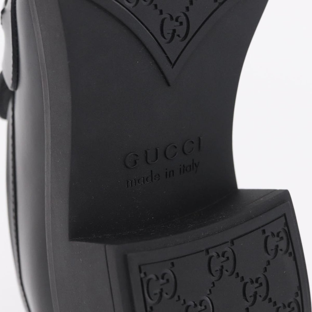 GUCCI Horsebit loafers Leather 37 1/2 Black Silver Auth BA16654M