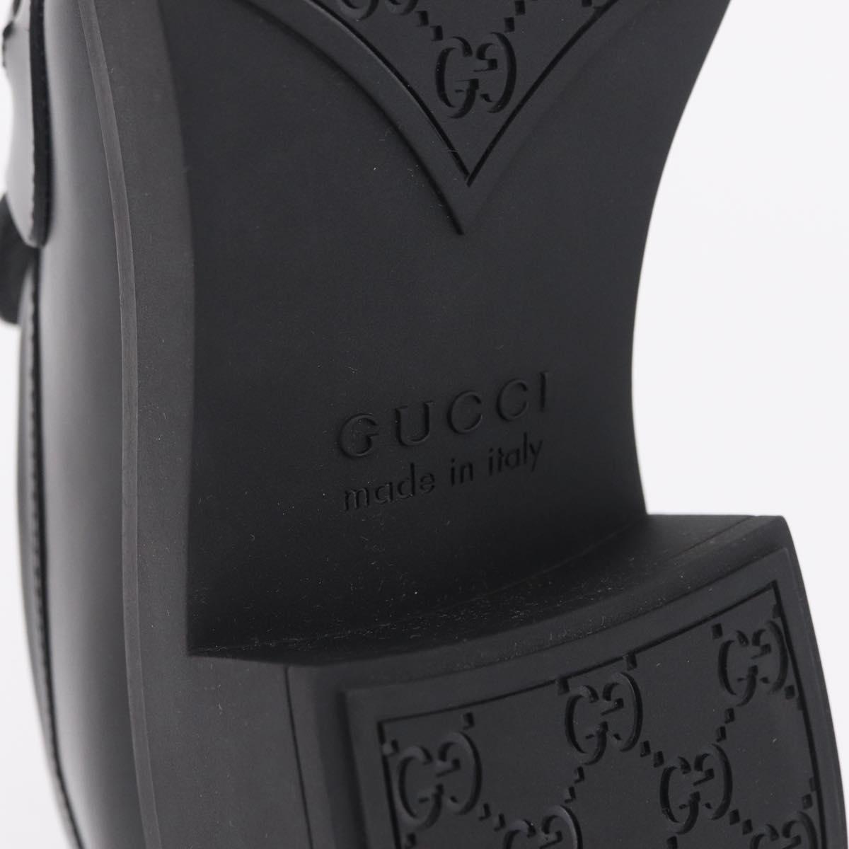 GUCCI Horsebit loafers Leather 37 1/2 Black Silver Auth BA16654M