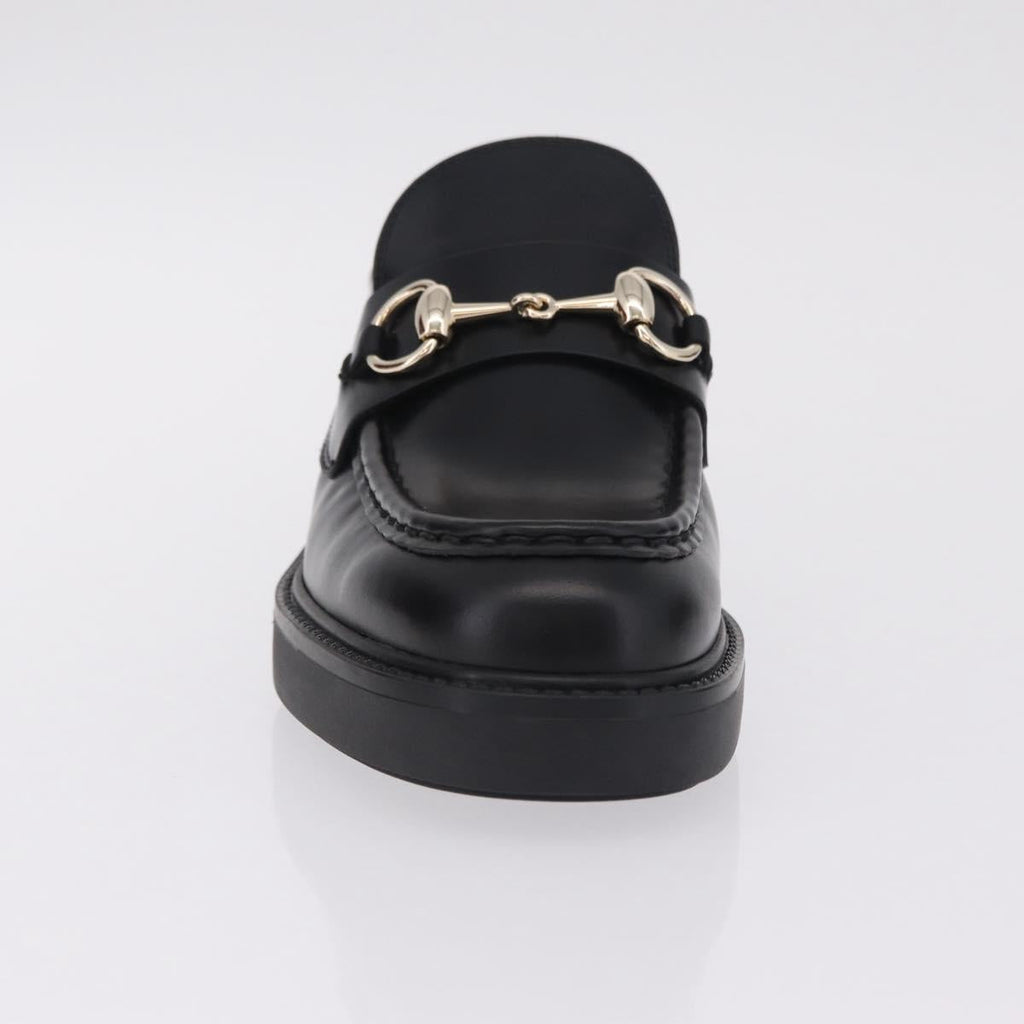 GUCCI Horsebit loafers Leather 37 1/2 Black Silver Auth BA16654M