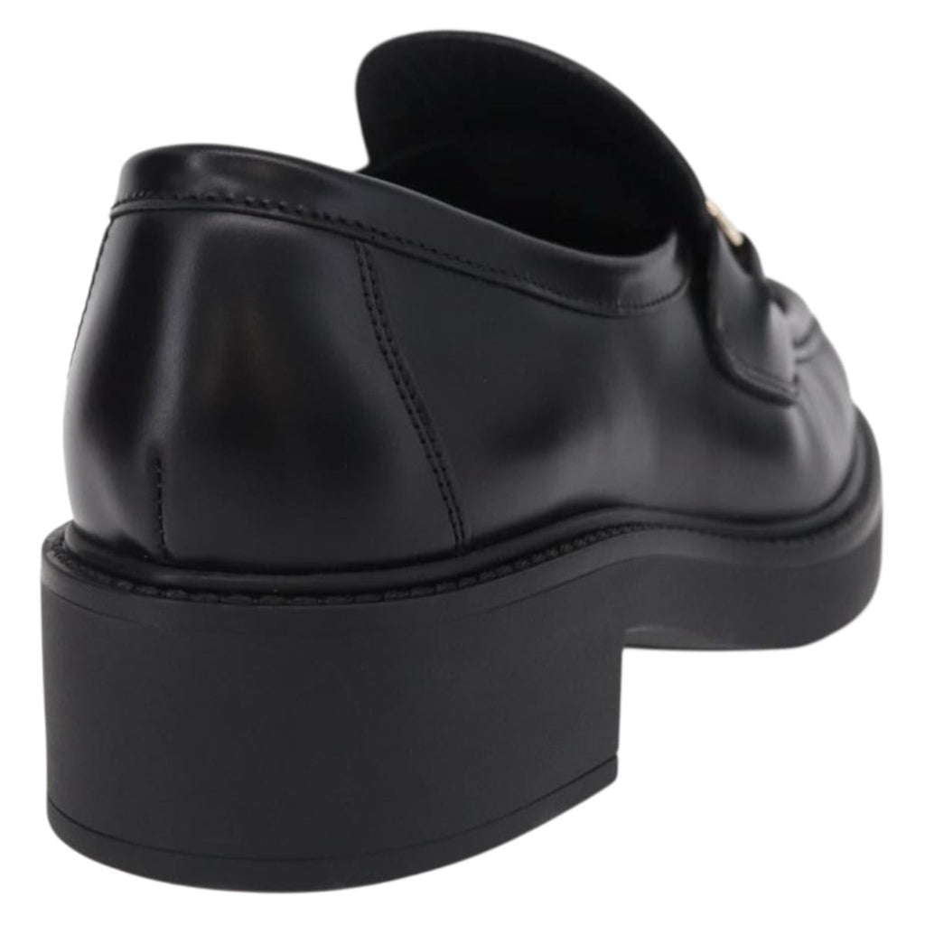 GUCCI Horsebit loafers Leather 37 1/2 Black Silver Auth BA16654M