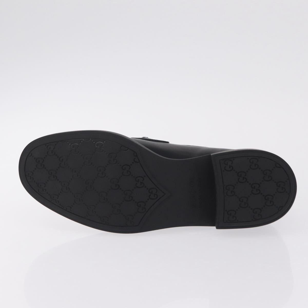 GUCCI Horsebit loafers Leather 37 1/2 Black Silver Auth BA16654M