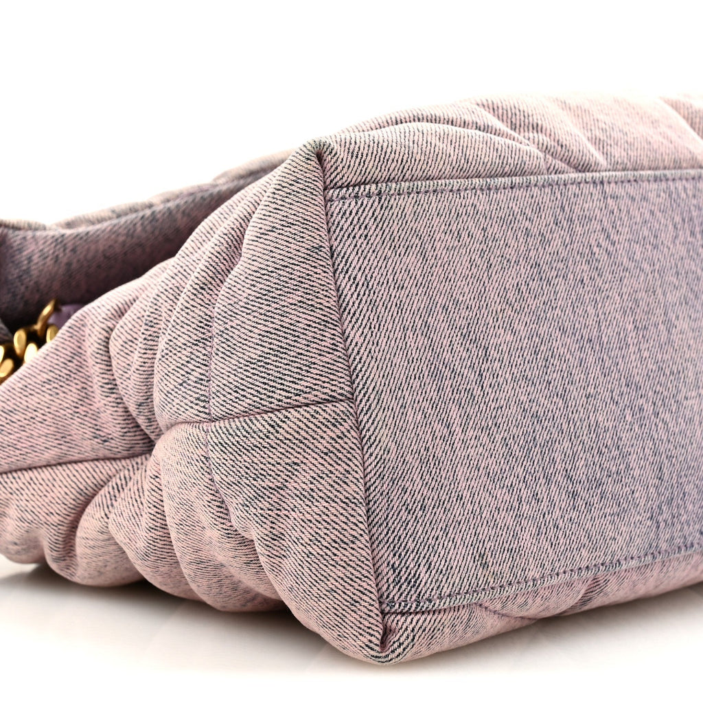 Denim Quilted Medium Loulou Puffer Monogram Chain Satchel Bleached Lilac