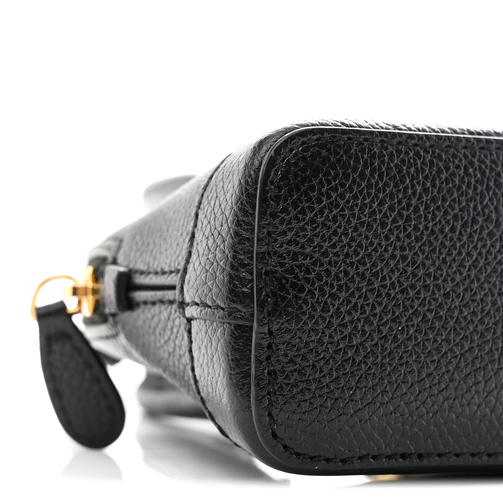 Grained Calfskin Logo Mini Ville Top Handle Bag Black White
