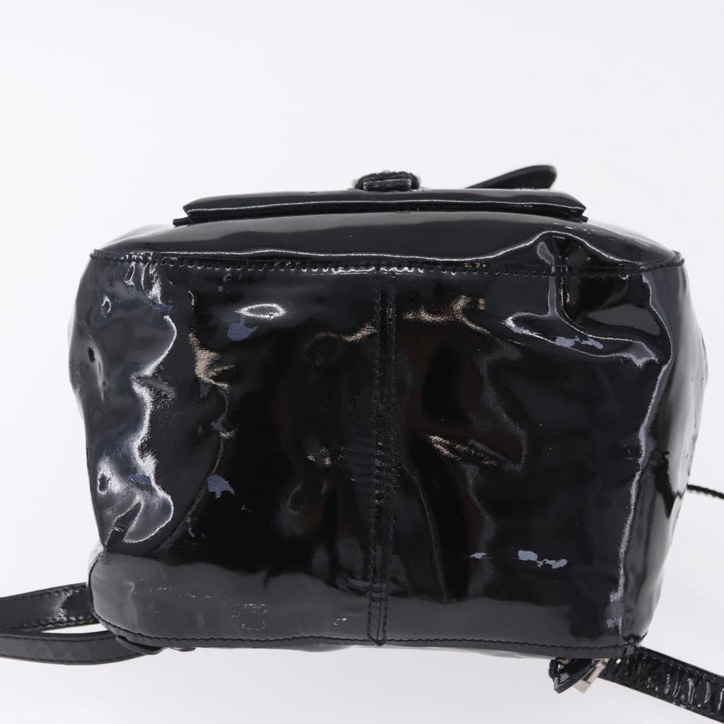 PRADA Backpack Patent Leather Black Silver Auth bs36857