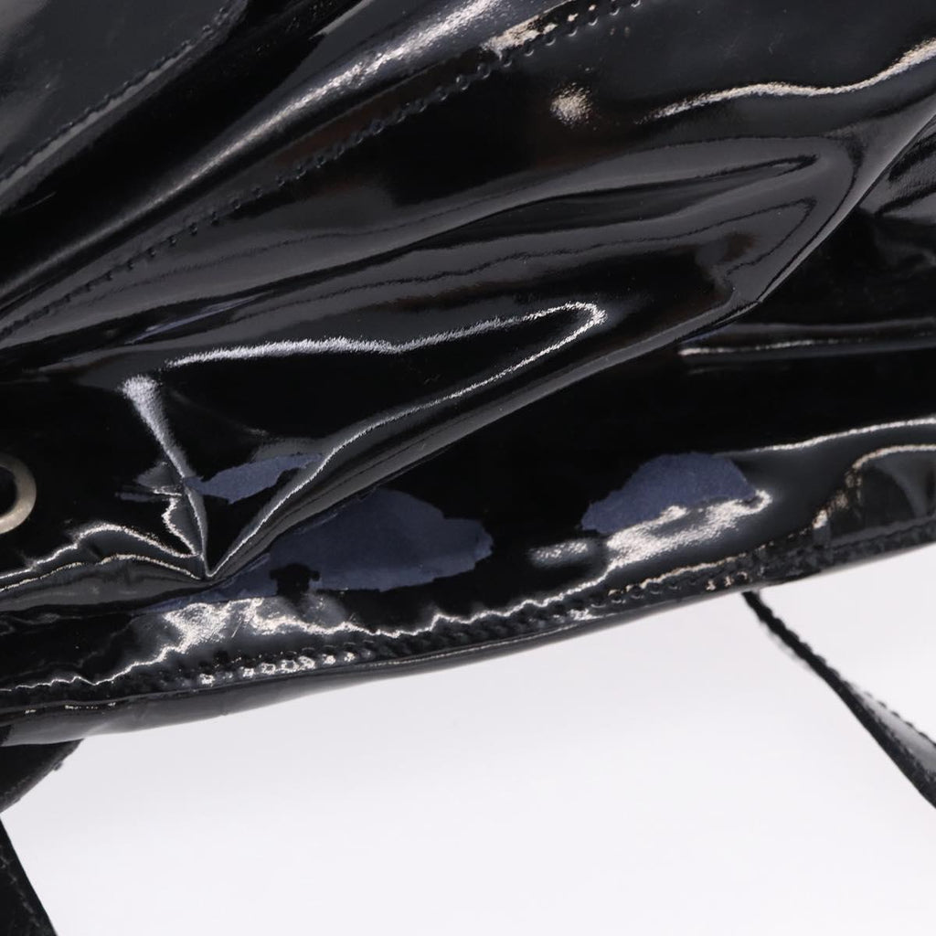 PRADA Backpack Patent Leather Black Silver Auth bs36857