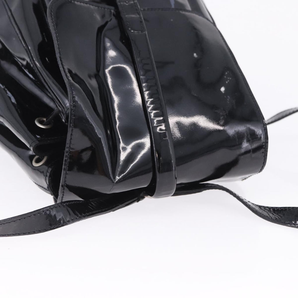 PRADA Backpack Patent Leather Black Silver Auth bs36857