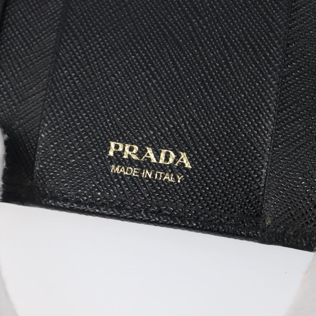 PRADA Key Case Safiano Leather Navy Gold Auth bs36879