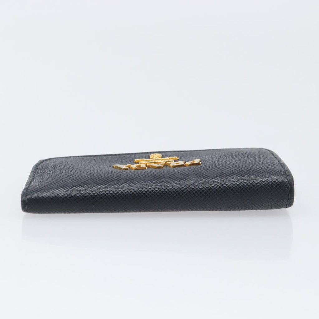 PRADA Key Case Safiano Leather Navy Gold Auth bs36879