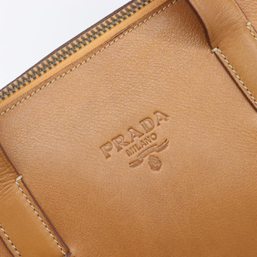 PRADA Hand Bag Leather Brown Gold Tone Auth bs37098