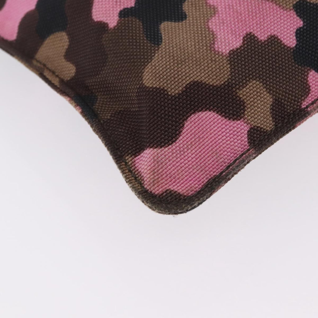 PRADA Shoulder Bag Canvas Camouflage Green Pink Auth bs37142