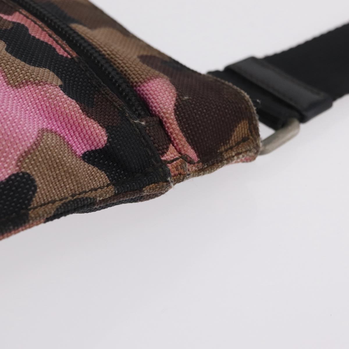 PRADA Shoulder Bag Canvas Camouflage Green Pink Auth bs37142