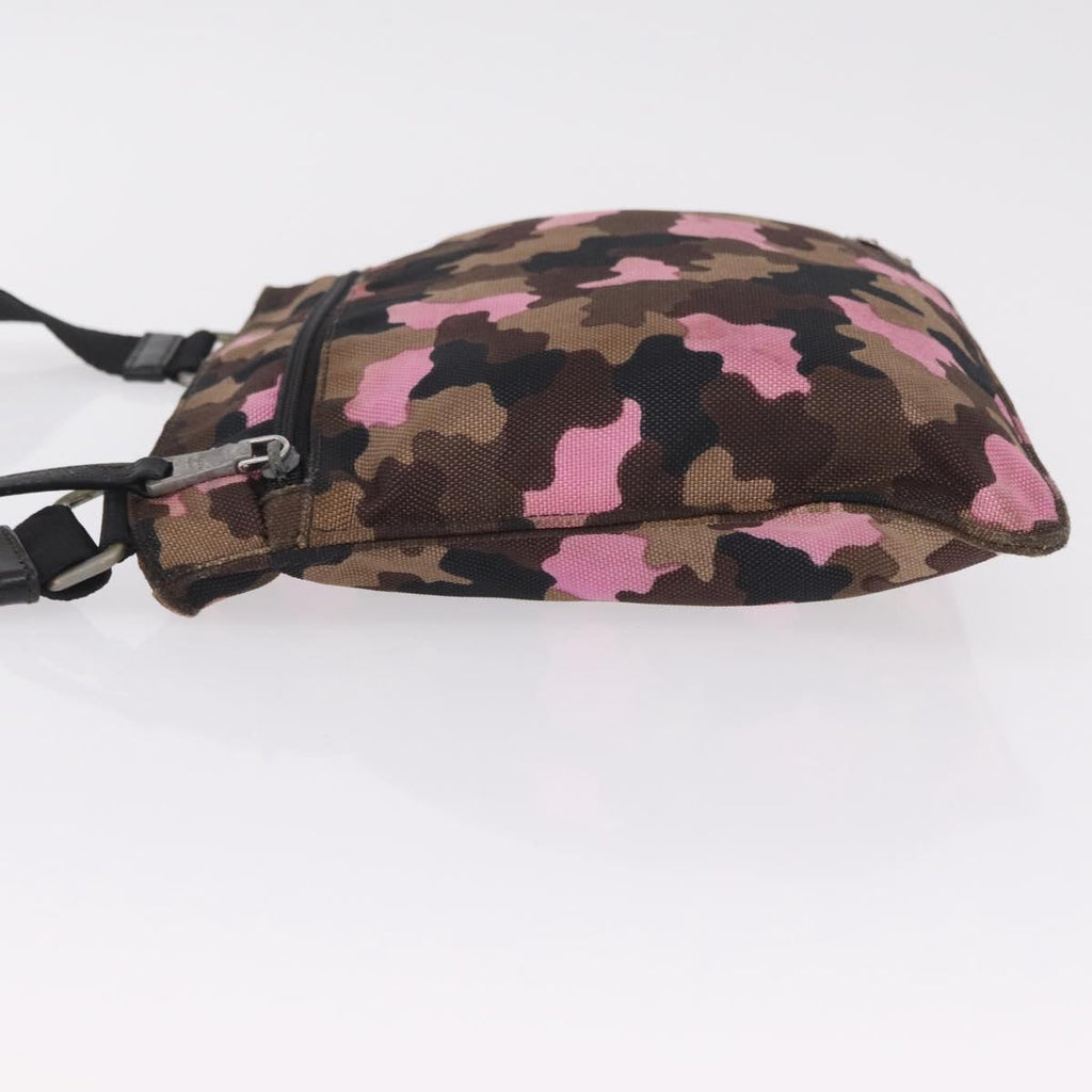 PRADA Shoulder Bag Canvas Camouflage Green Pink Auth bs37142