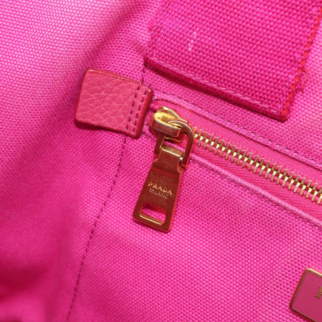 PRADA Canapa MM Hand Bag Canvas Pink Gold Auth bs37373