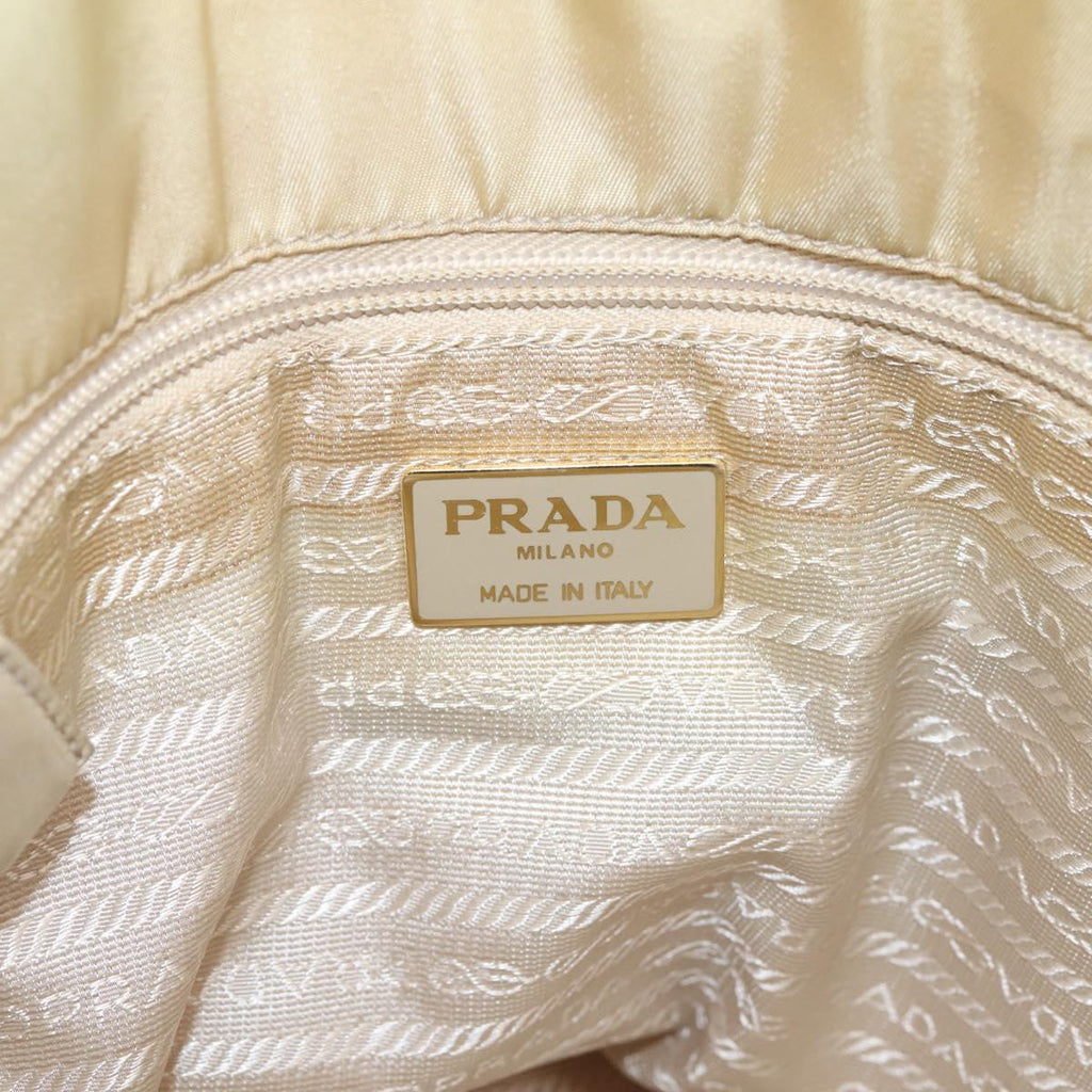 PRADA Chain Tote Bag Leather Beige Gold Auth bs37400