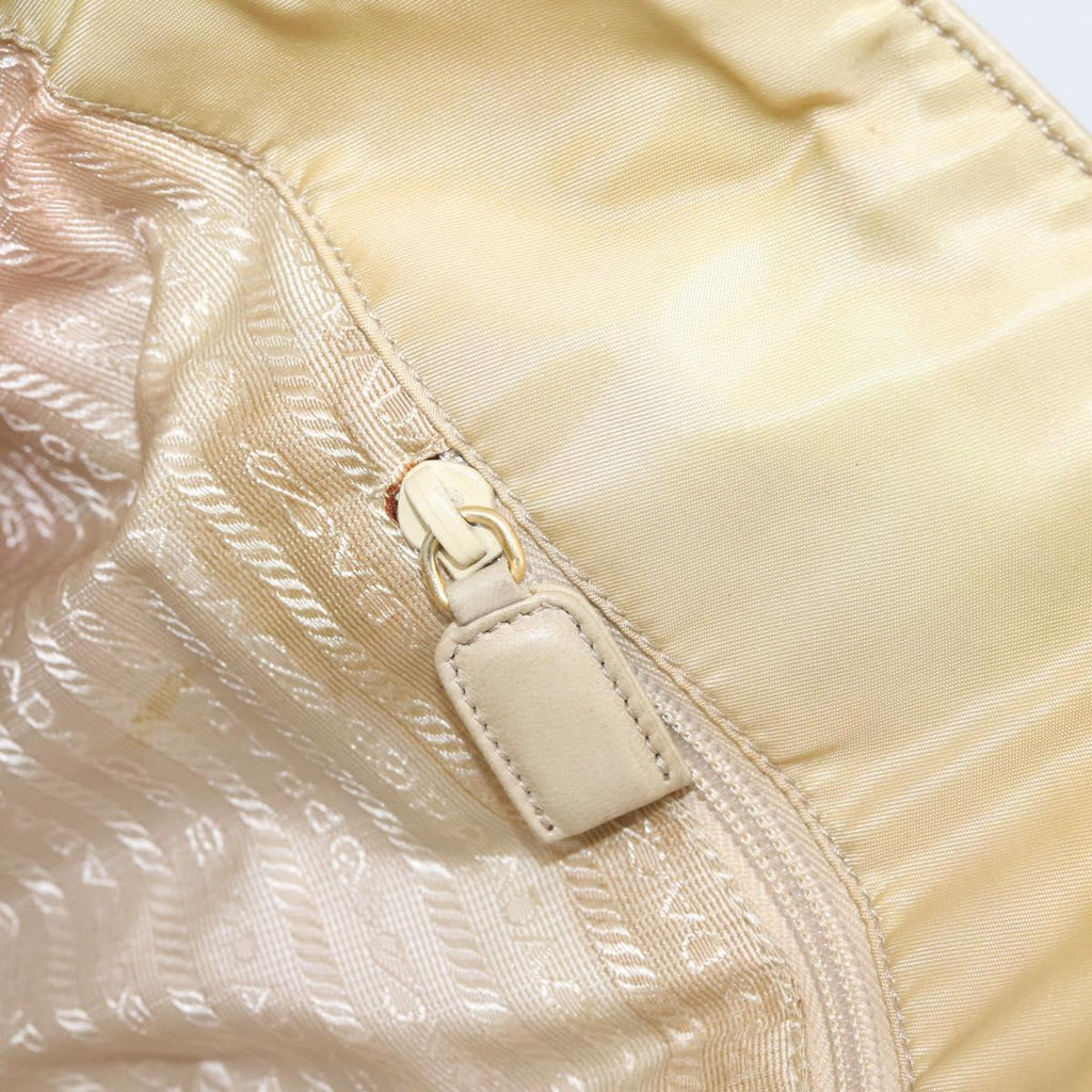PRADA Chain Tote Bag Leather Beige Gold Auth bs37400