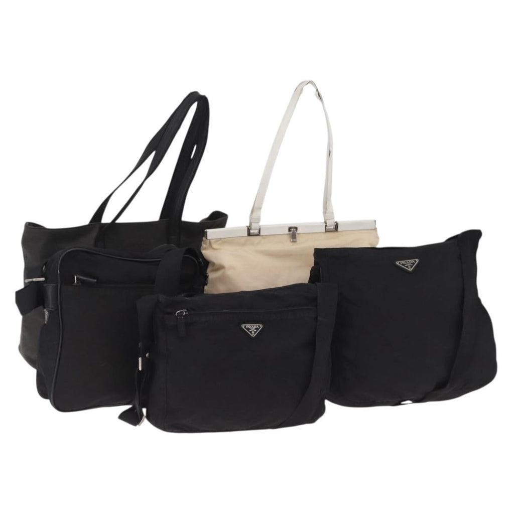 PRADA Hand Bag Nylon Leather 5 Set Black Beige Auth bs37447