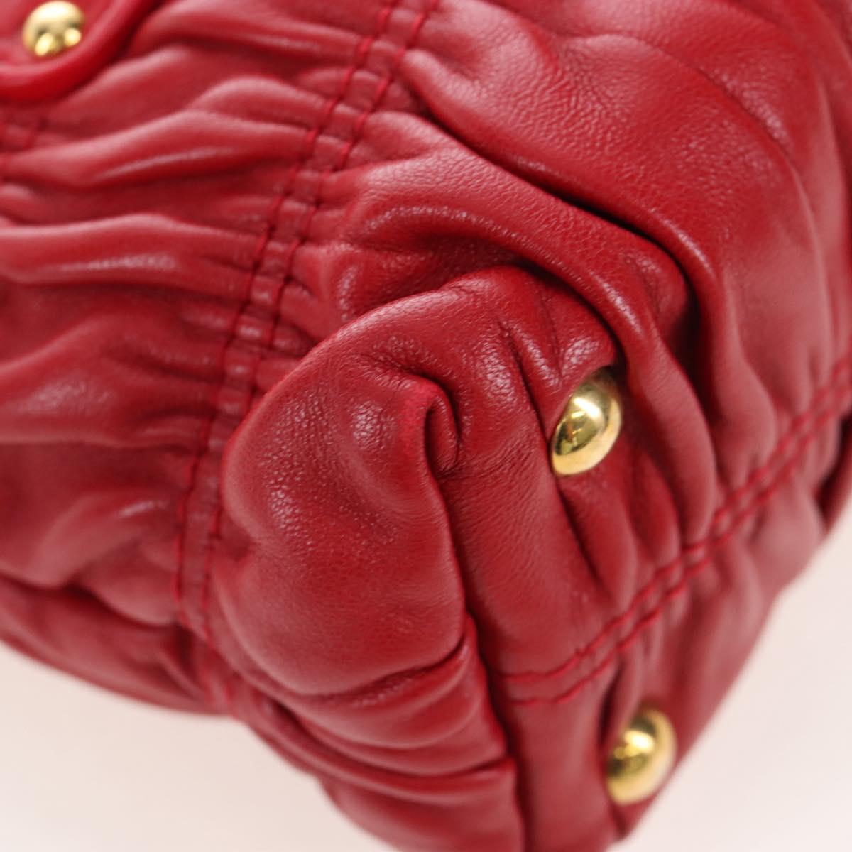 PRADA Hand Bag Leather 2way Red Gold Auth bs37504V