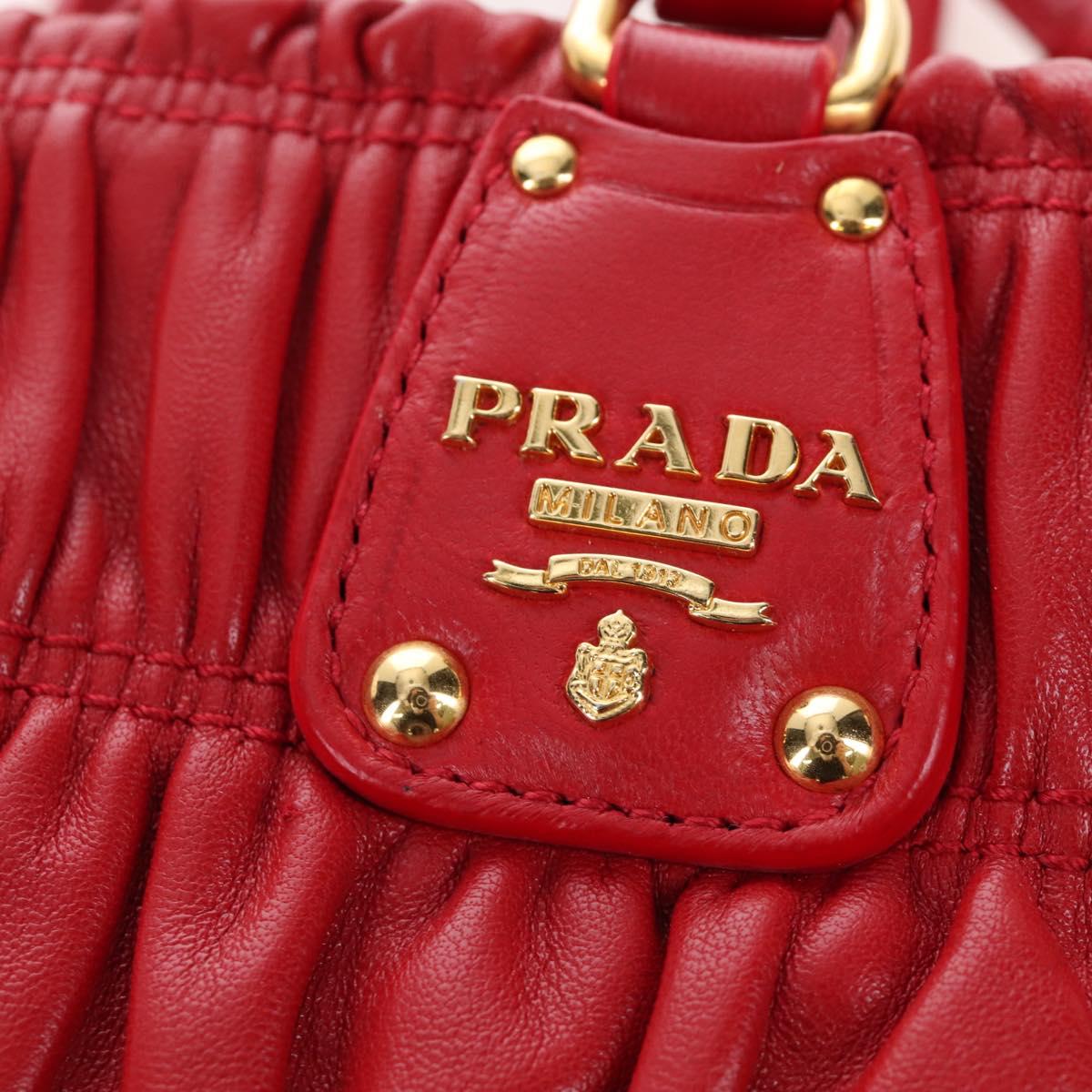PRADA Hand Bag Leather 2way Red Gold Auth bs37504V