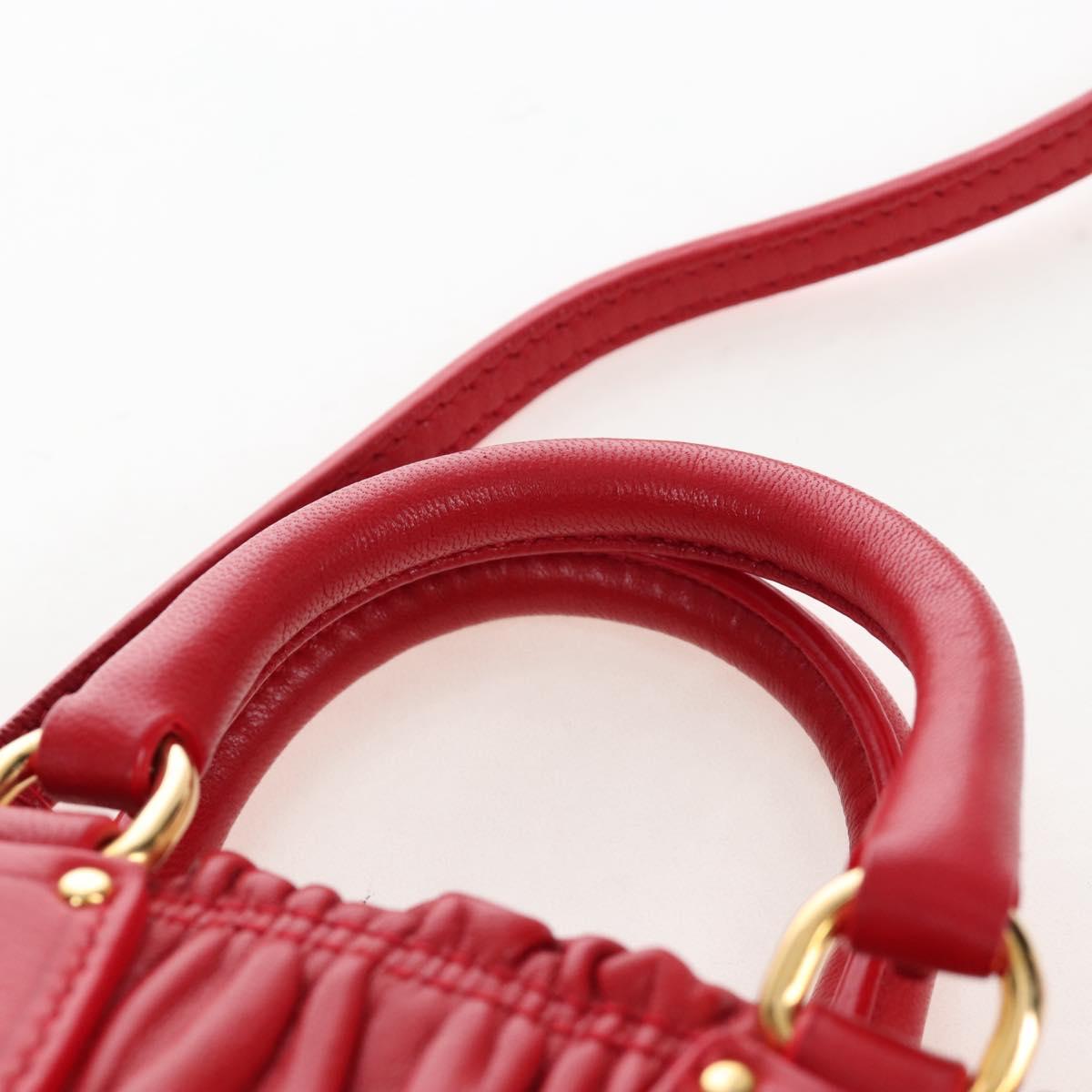 PRADA Hand Bag Leather 2way Red Gold Auth bs37504V