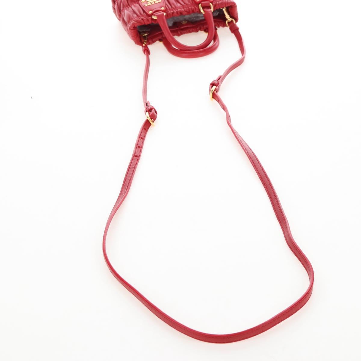 PRADA Hand Bag Leather 2way Red Gold Auth bs37504V
