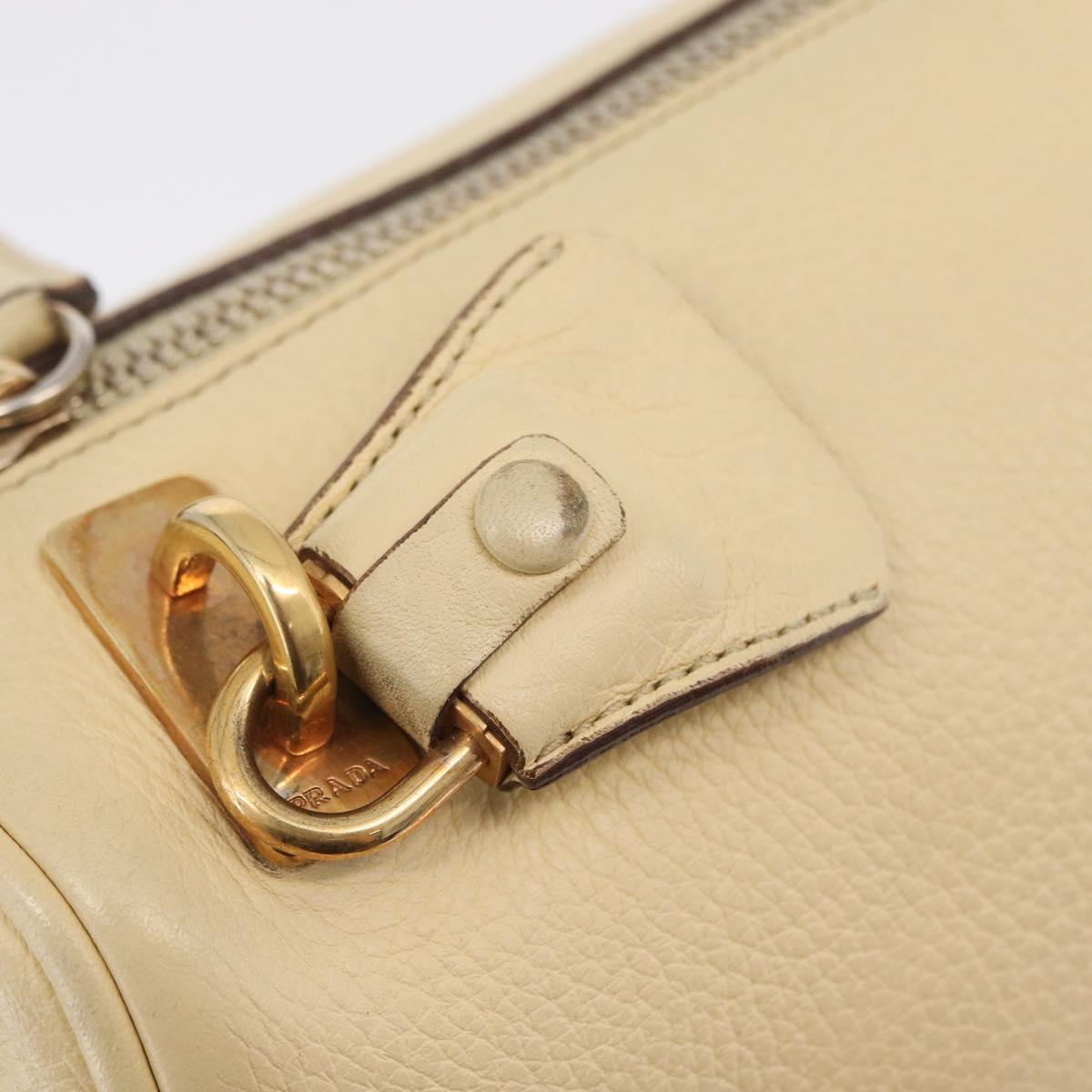 PRADA Shoulder Bag Leather Ivory Gold Auth bs37534