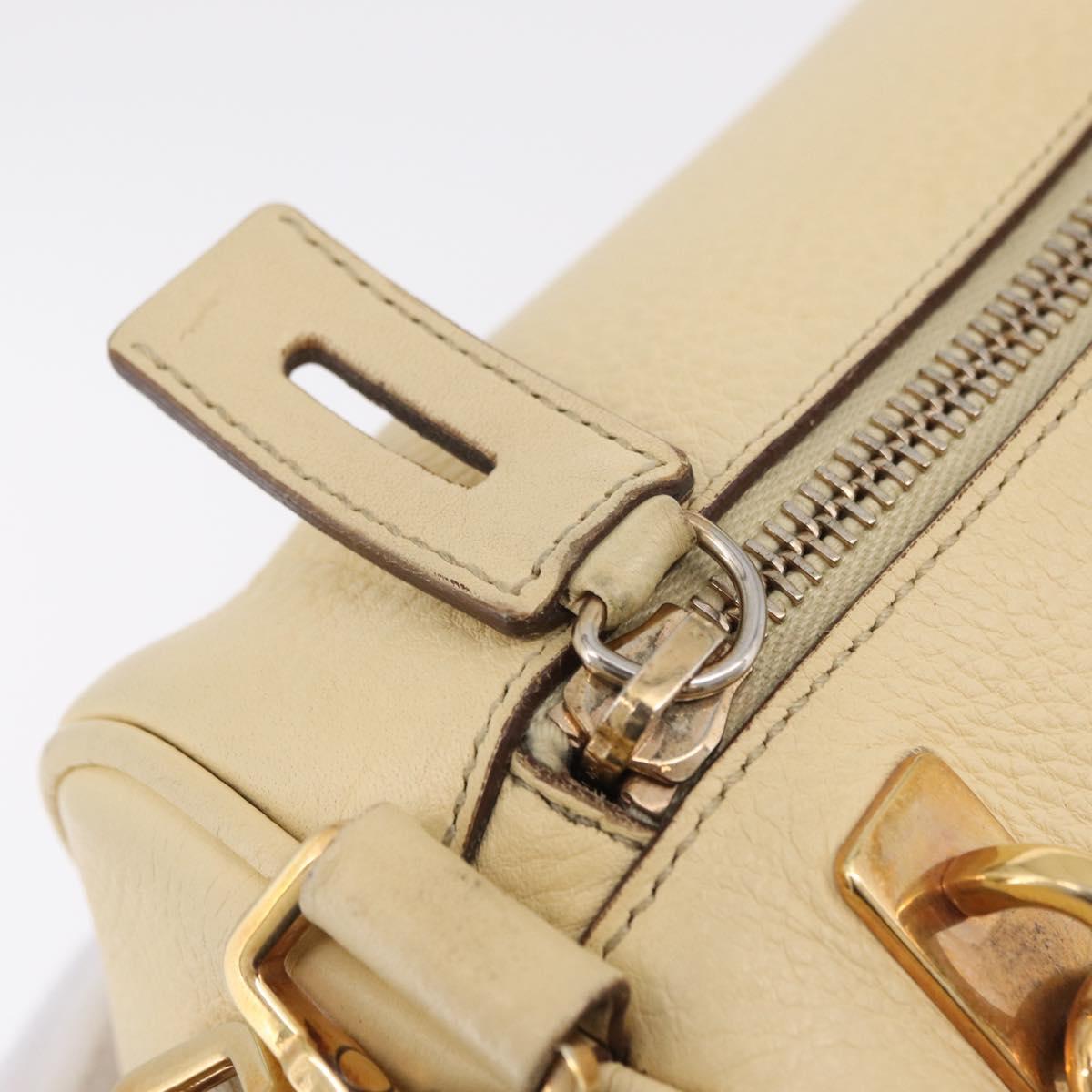 PRADA Shoulder Bag Leather Ivory Gold Auth bs37534