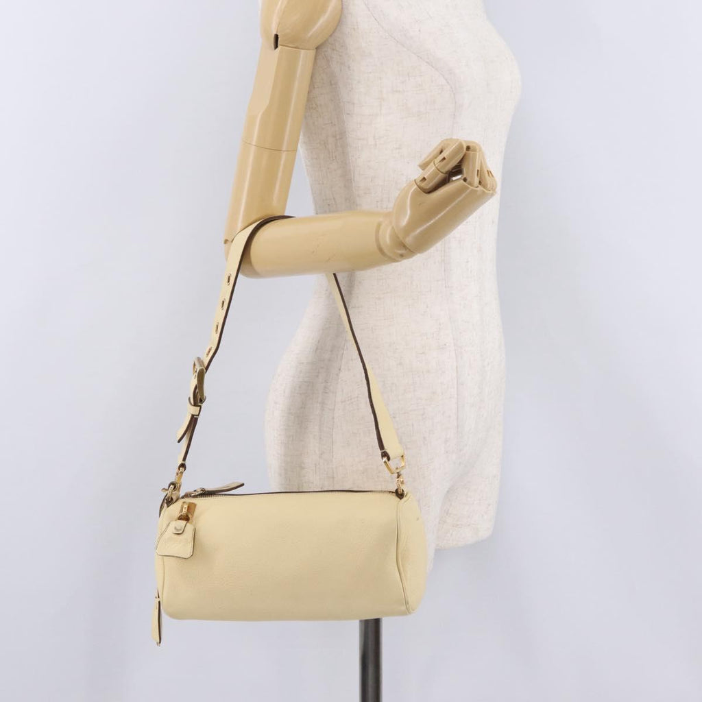 PRADA Shoulder Bag Leather Ivory Gold Auth bs37534