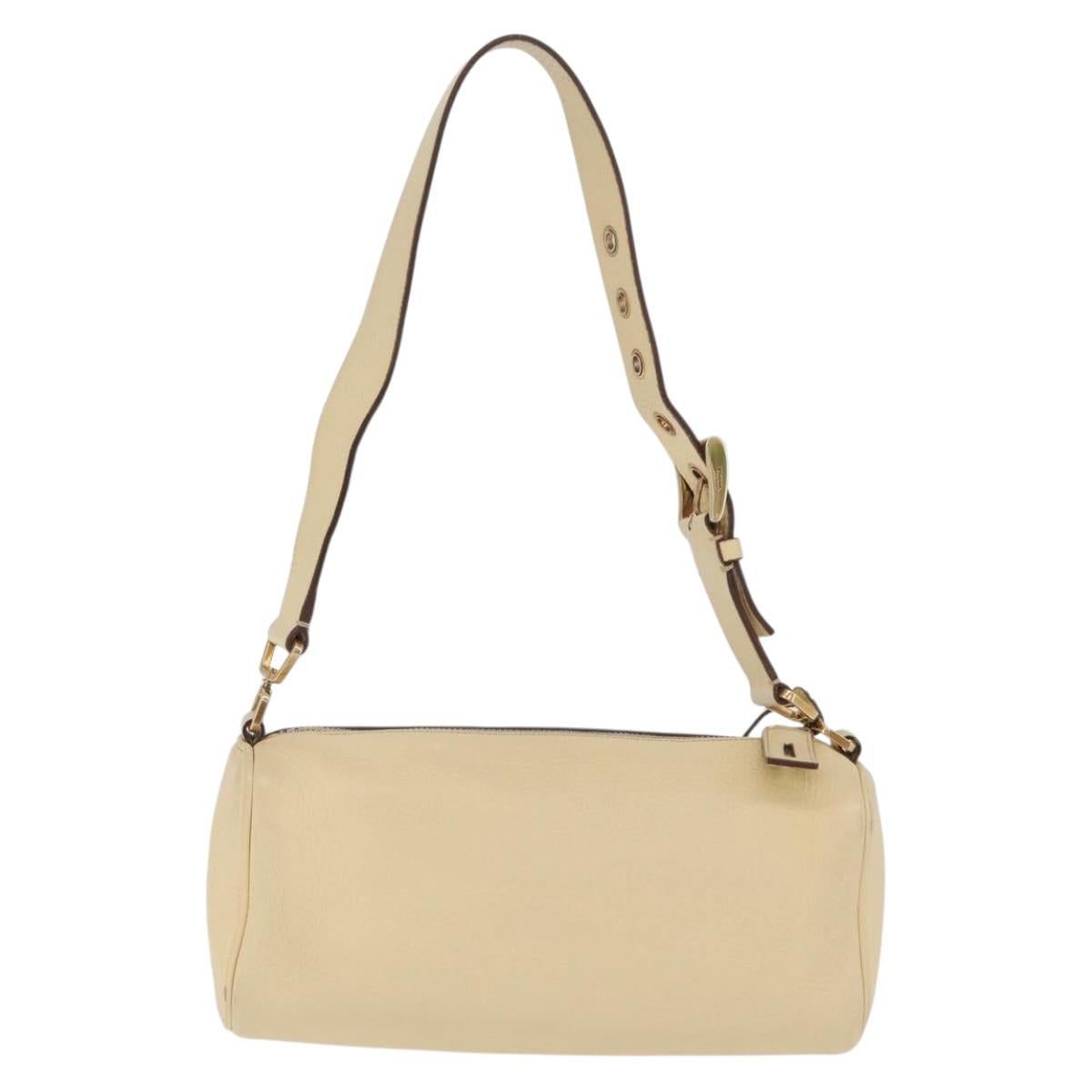 PRADA Shoulder Bag Leather Ivory Gold Auth bs37534