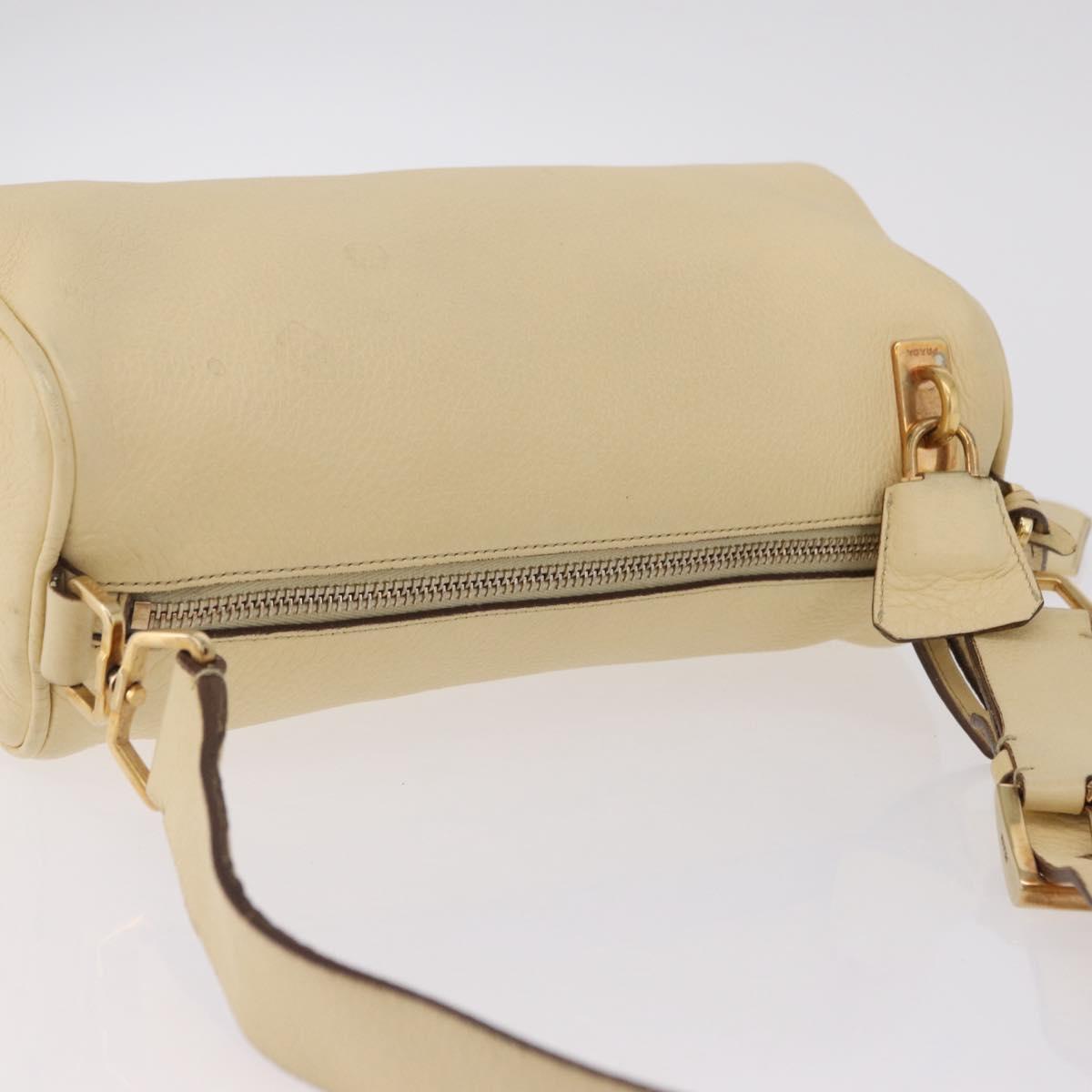 PRADA Shoulder Bag Leather Ivory Gold Auth bs37534