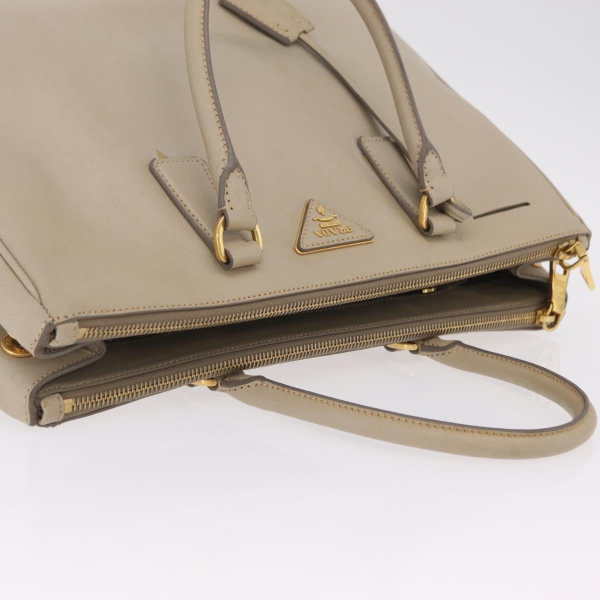 PRADA Hand Bag Saffiano Beige Gold Auth bs37538