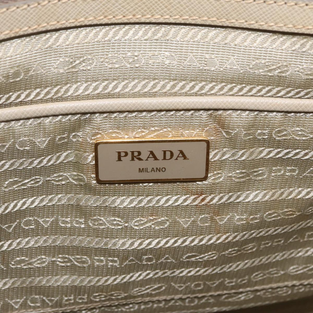 PRADA Hand Bag Saffiano Beige Gold Auth bs37538