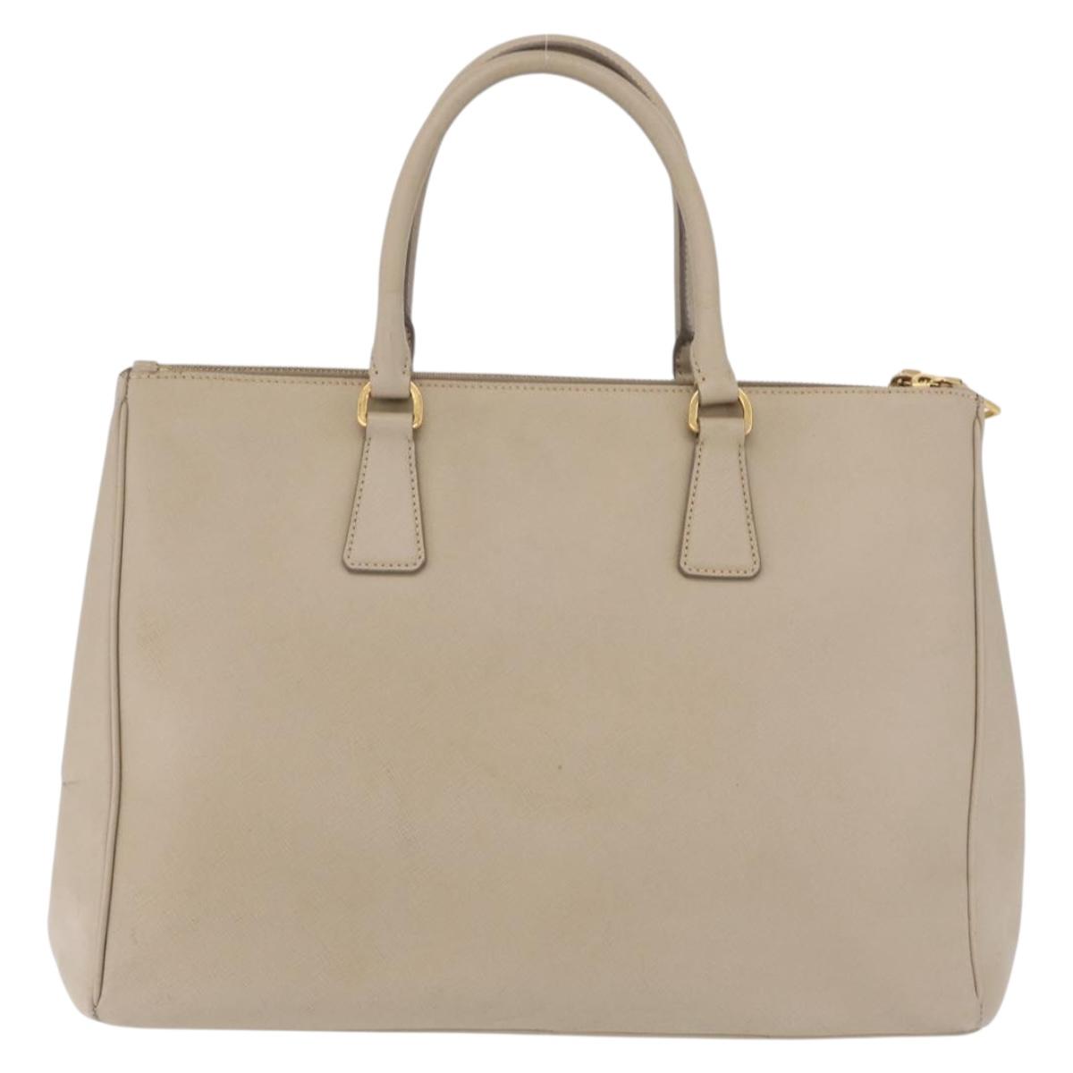 PRADA Hand Bag Saffiano Beige Gold Auth bs37538