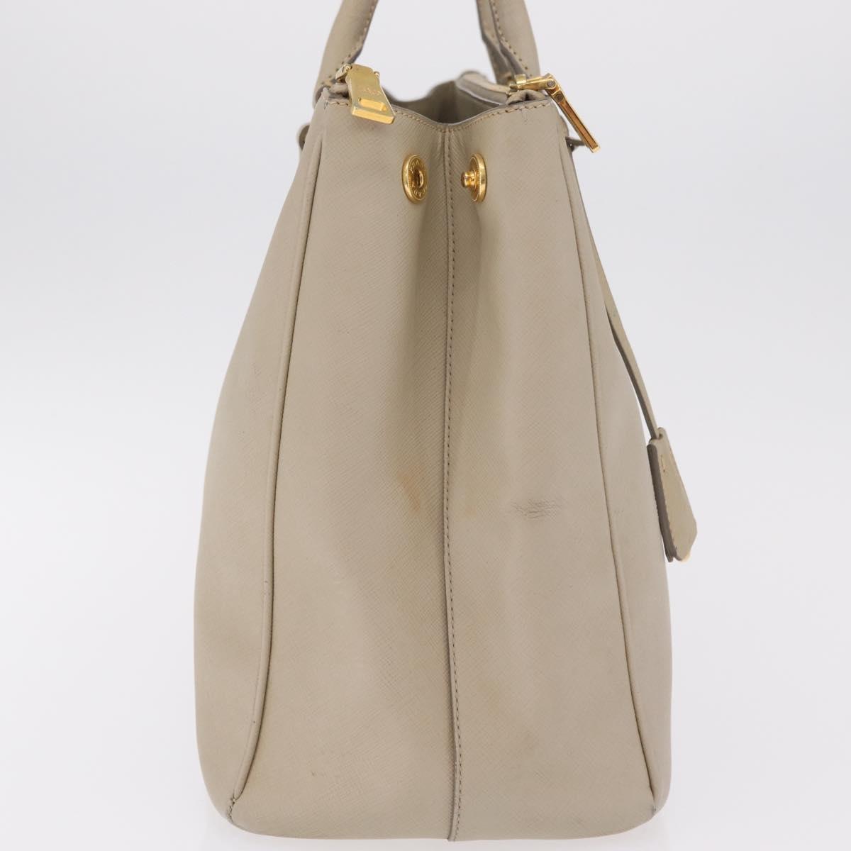PRADA Hand Bag Saffiano Beige Gold Auth bs37538