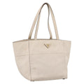 PRADA Tote Bag Leather White Gold Auth bs37576