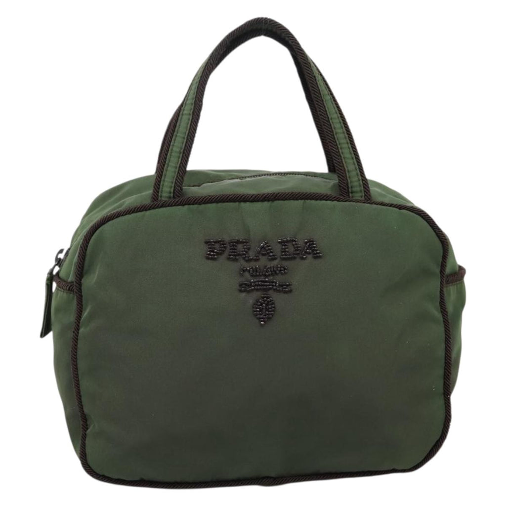 PRADA Tote Bag Nylon Khaki Silver Auth bs37577
