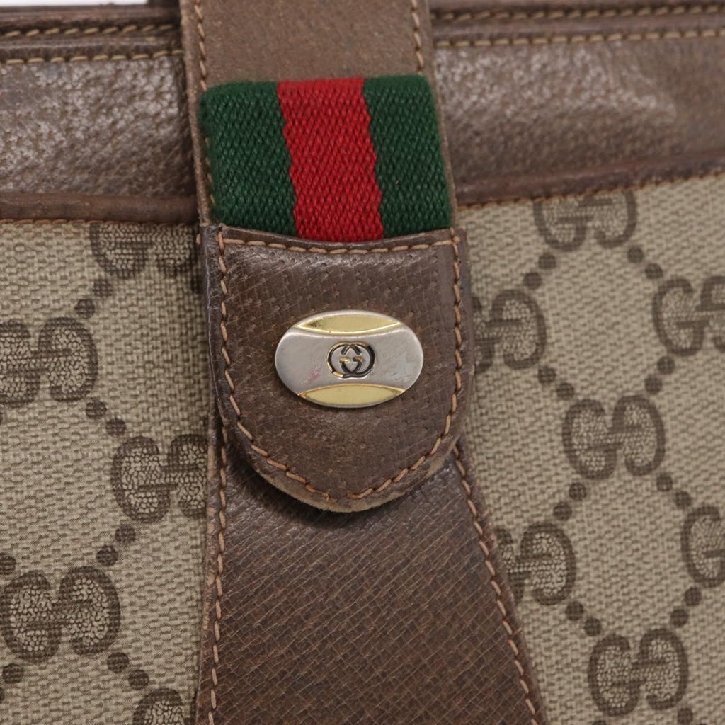 GUCCI GG Supreme Web Sherry Line Bag PVC Beige Gold 49 02 029 Auth bs37588