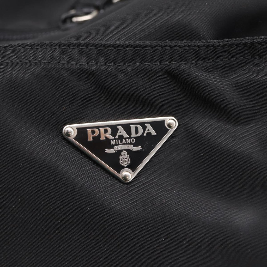 PRADA Tote Bag Nylon Black Silver Auth bs37600