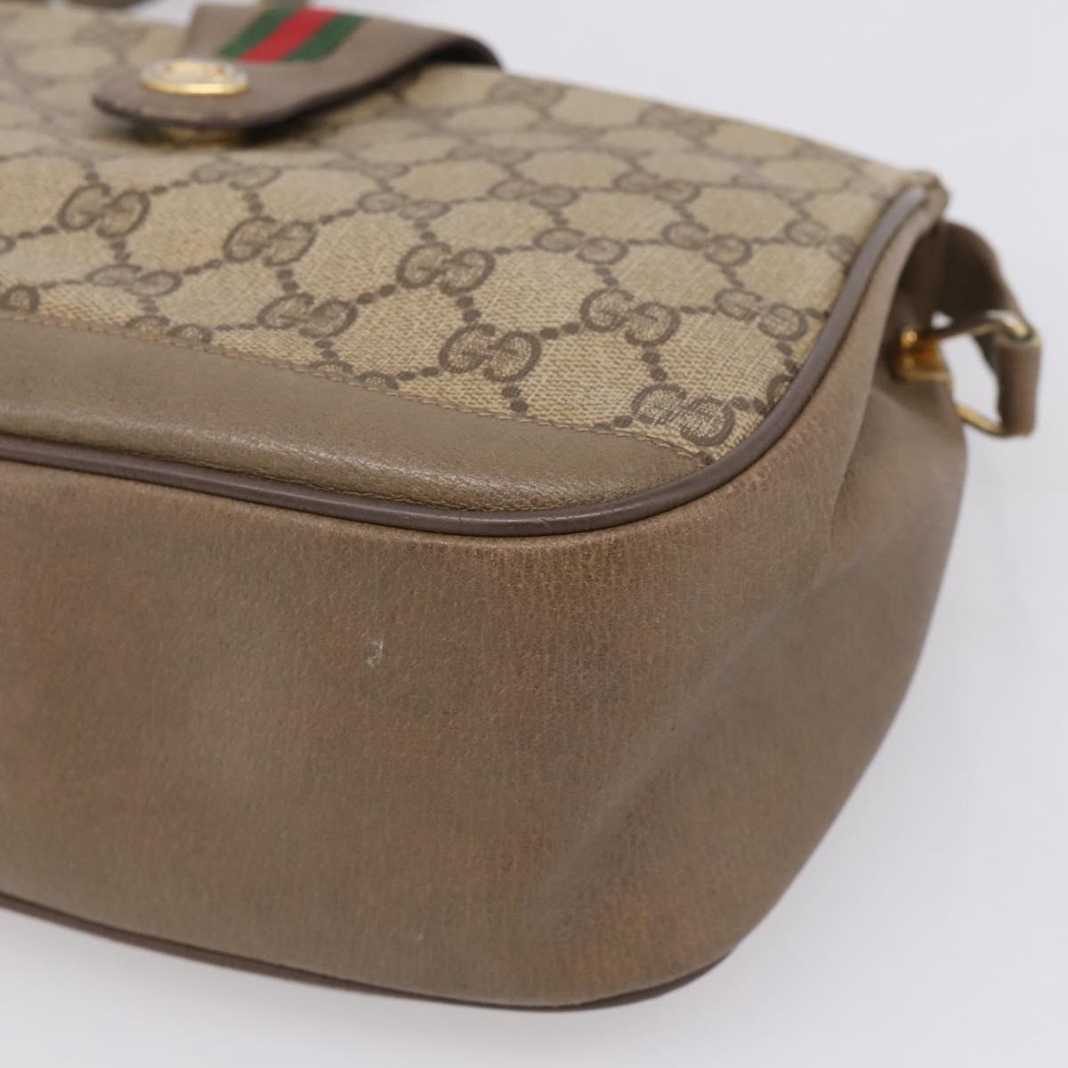 GUCCI GG Supreme Web Sherry Line Bag PVC Beige Gold 116 02 076 Auth bs37680