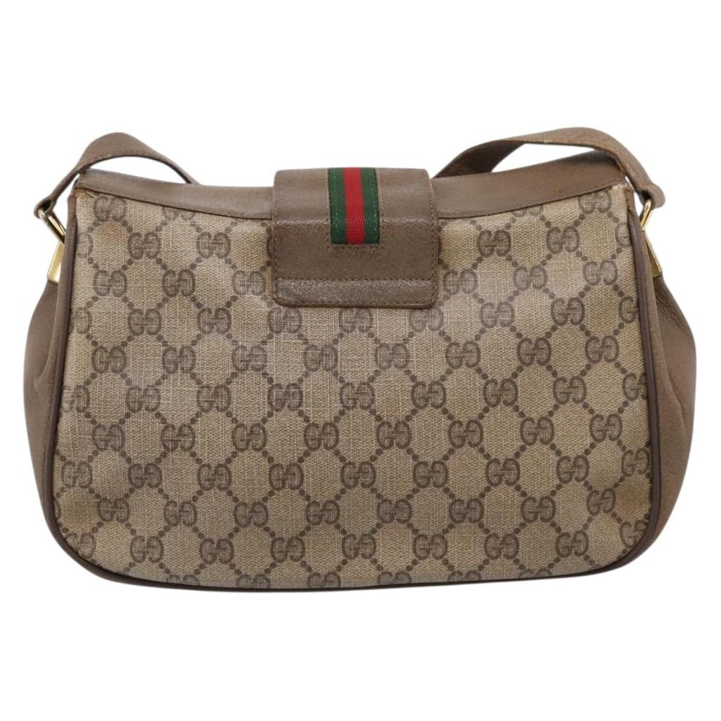 GUCCI GG Supreme Web Sherry Line Bag PVC Beige Gold 116 02 076 Auth bs37680