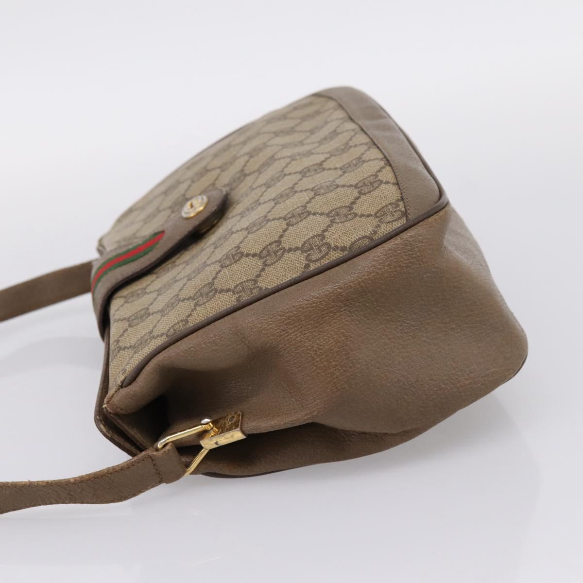 GUCCI GG Supreme Web Sherry Line Bag PVC Beige Gold 116 02 076 Auth bs37680