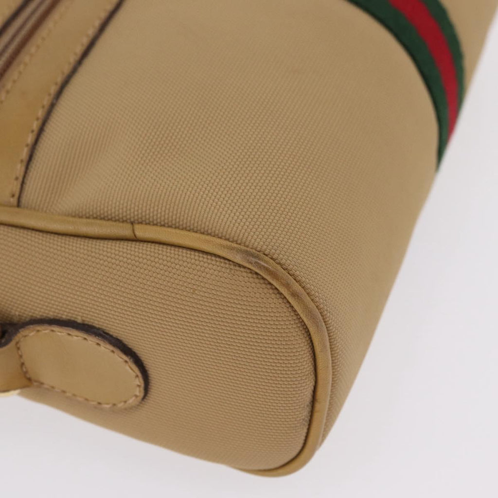 GUCCI Web Sherry Line Shoulder Bag Canvas Beige Gold Tone 010 378 Auth bs37760